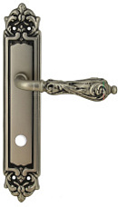 Дверная ручка Extreza "GRETA" (Грета) 302 на планке PL02 старинное серебо матовое + черный F64 сантехническая завертка WC